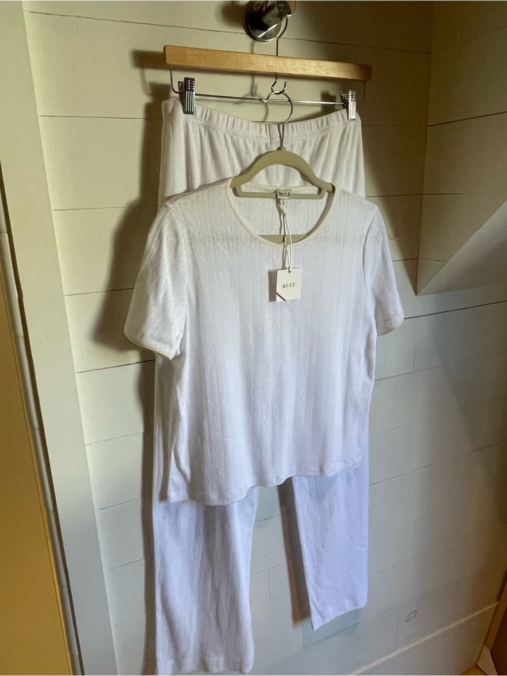 KULE White Linen Short Sleeve Top and Elastic Waist Pants Set